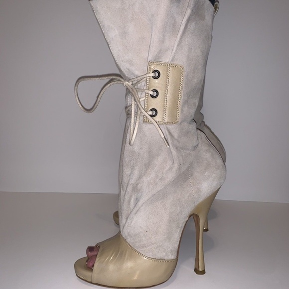 Vivienne Westwood Shoes - VIVIENNE WESTWOOD SUEDE PEEP TOE BOOTIES SHOES